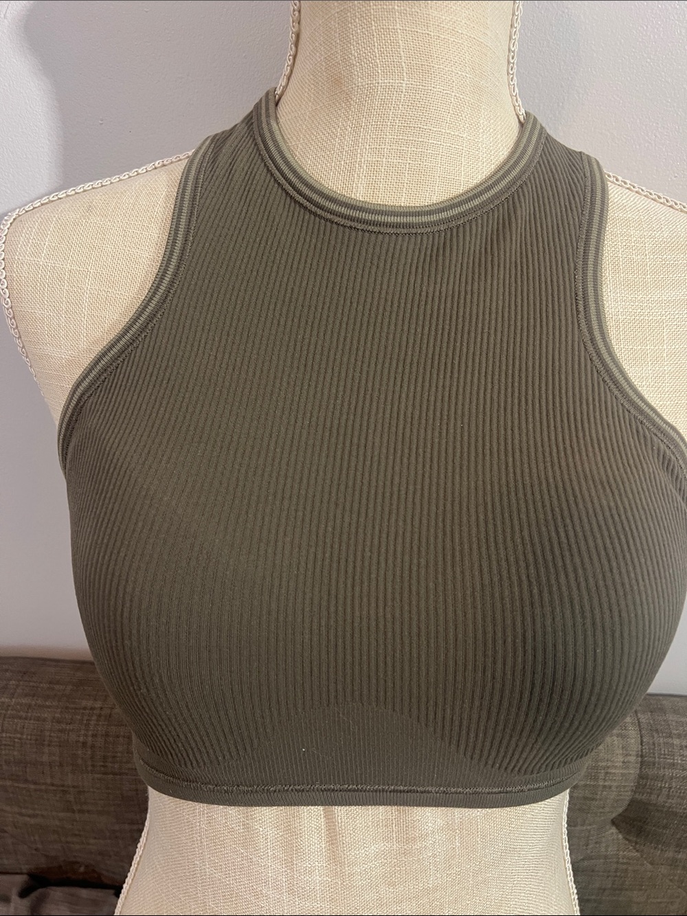 SKIMS Ribbed High Neck Crop Tank - Olive